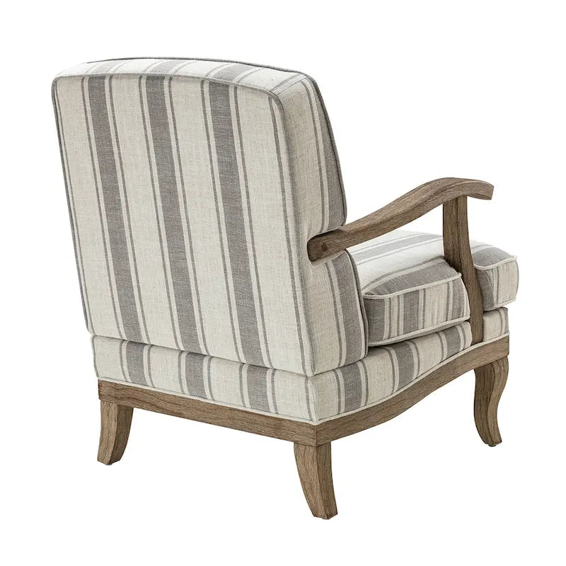 Farmhouse Polyester Armchair with Solid Wood Legs