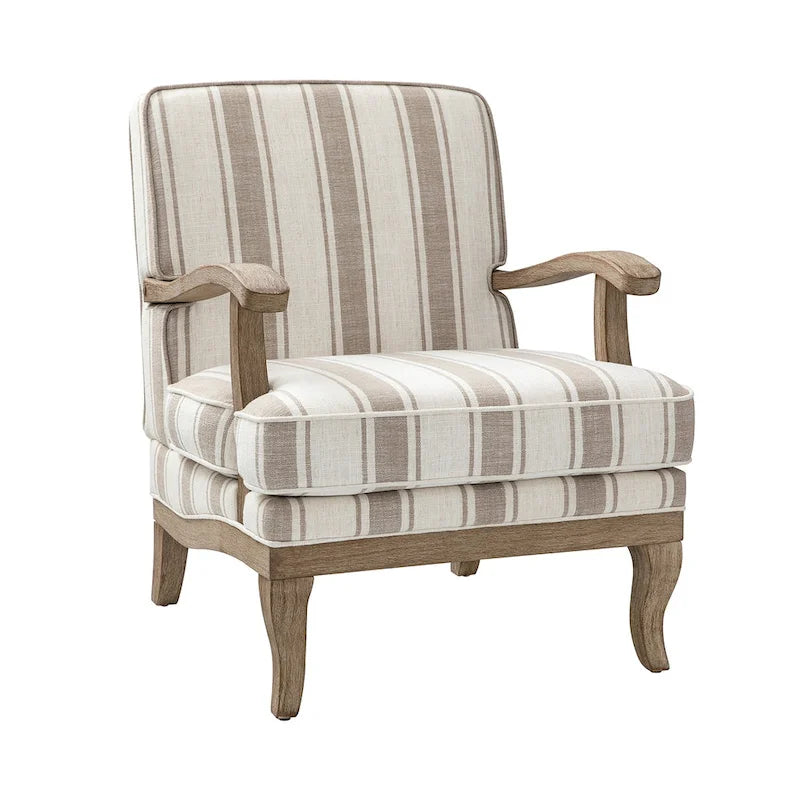 Farmhouse Polyester Armchair with Solid Wood Legs