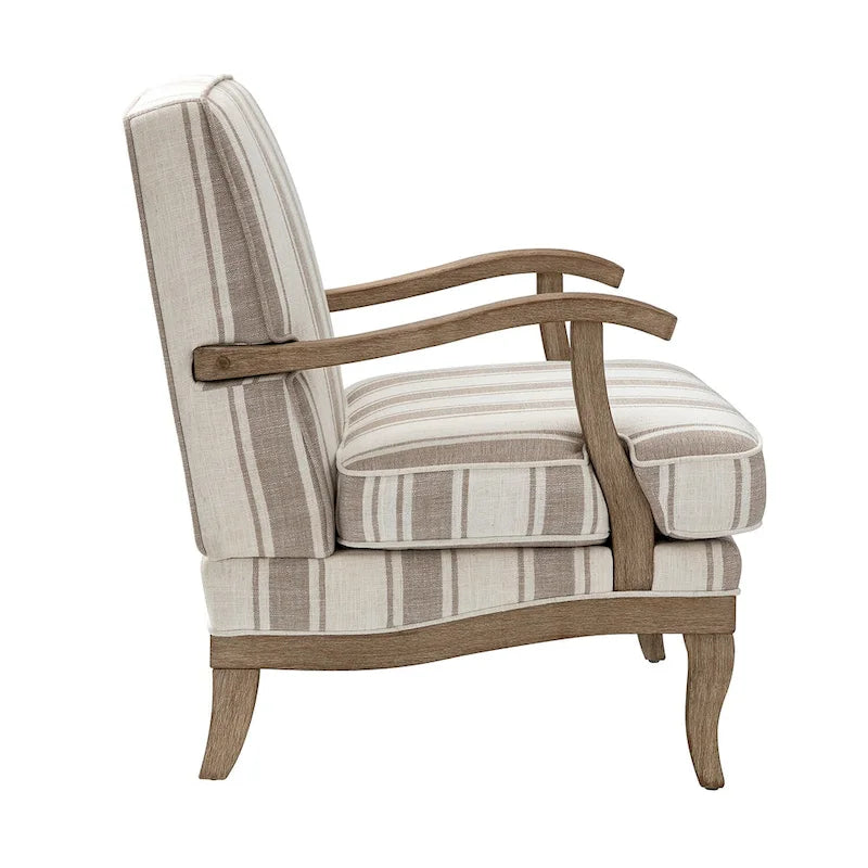 Farmhouse Polyester Armchair with Solid Wood Legs