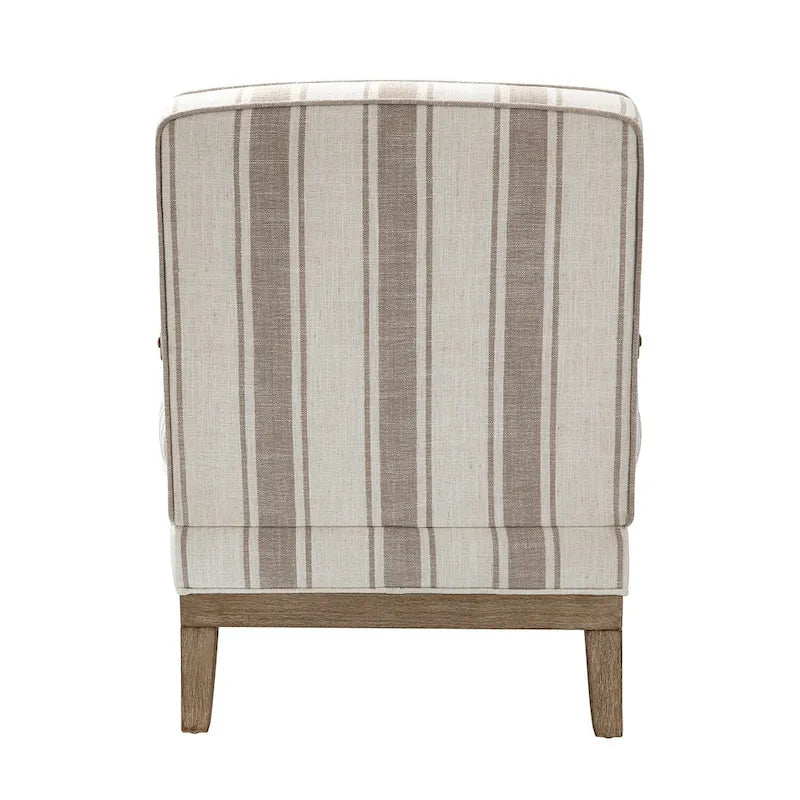 Farmhouse Polyester Armchair with Solid Wood Legs