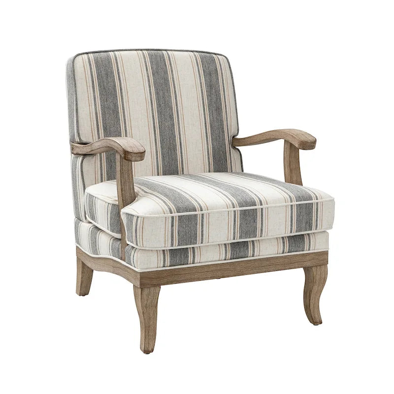Farmhouse Polyester Armchair with Solid Wood Legs