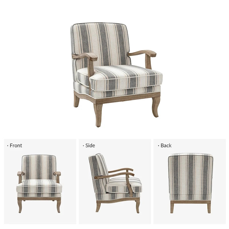 Farmhouse Polyester Armchair with Solid Wood Legs