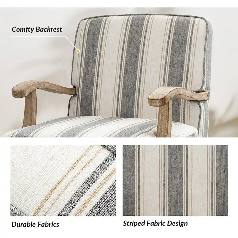 Farmhouse Polyester Armchair with Solid Wood Legs
