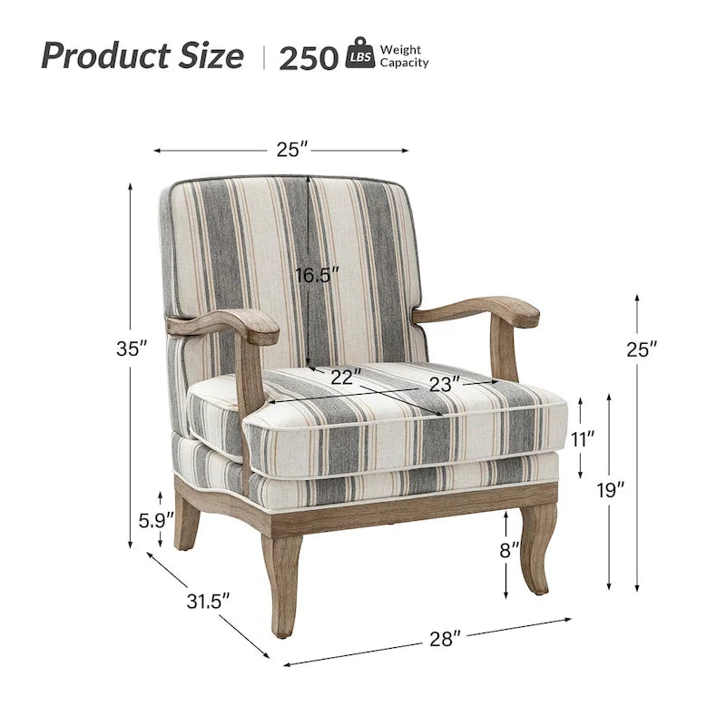 Farmhouse Polyester Armchair with Solid Wood Legs