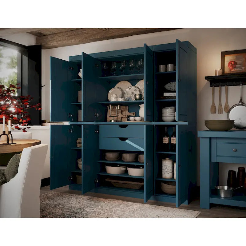 100% Solid Wood Kitchen China Pantry Buffet with Glass or Solid Wood Doors and 2-Drawer Kit 65 x 71.5