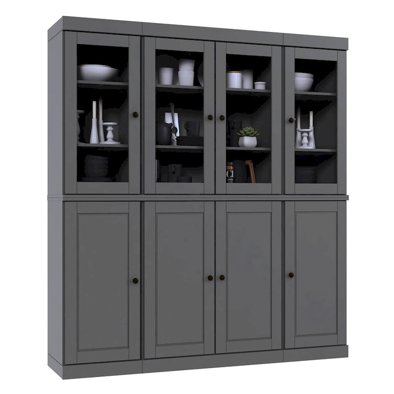 100% Solid Wood Kitchen China Pantry Buffet with Glass or Solid Wood Doors and 2-Drawer Kit 65 x 71.5