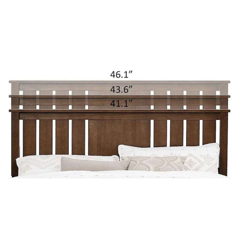 Mid-Century Modern Solid Wooden Platform Bed with Adjustable Height Headboard for Bedroom,Wood Slat Support