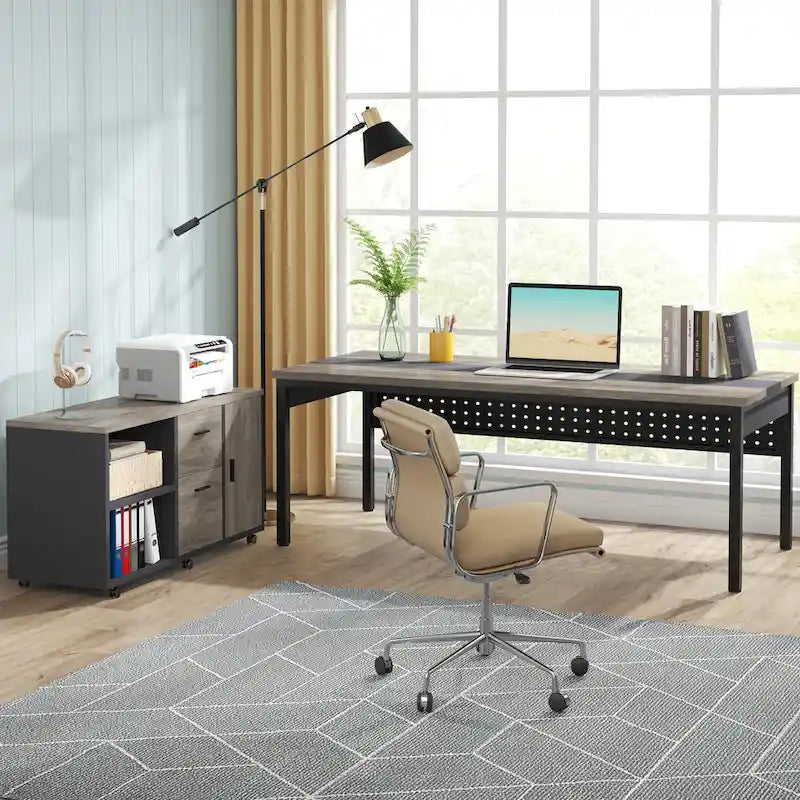 70.8 Inch L-shaped Computer Desk with Reversible File Drawer Cabinet, Executive Office Desk