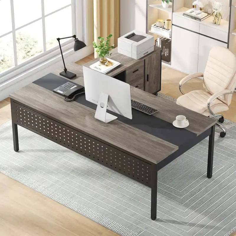 70.8 Inch L-shaped Computer Desk with Reversible File Drawer Cabinet, Executive Office Desk