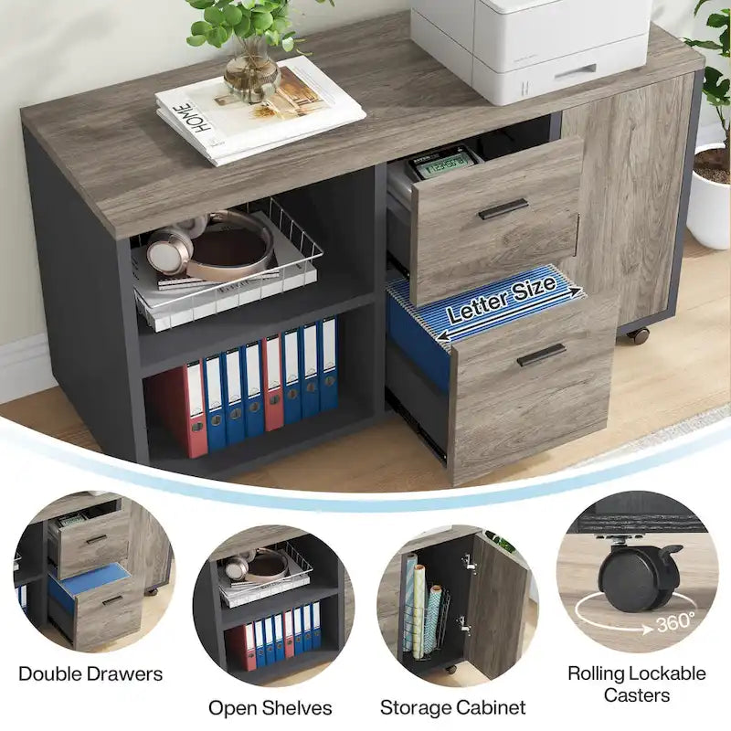 70.8 Inch L-shaped Computer Desk with Reversible File Drawer Cabinet, Executive Office Desk