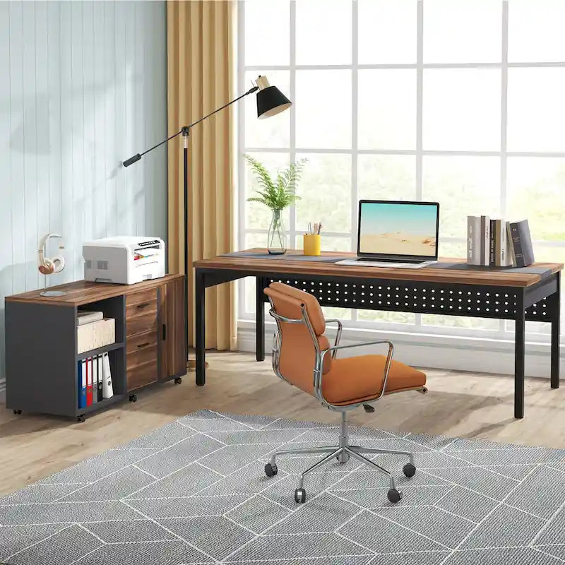 70.8 Inch L-shaped Computer Desk with Reversible File Drawer Cabinet, Executive Office Desk