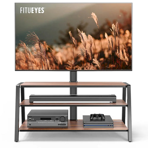 FITUEYES 3-Tier Floor TV Stand with Mount for 37-70 Inch TVs, Walnut