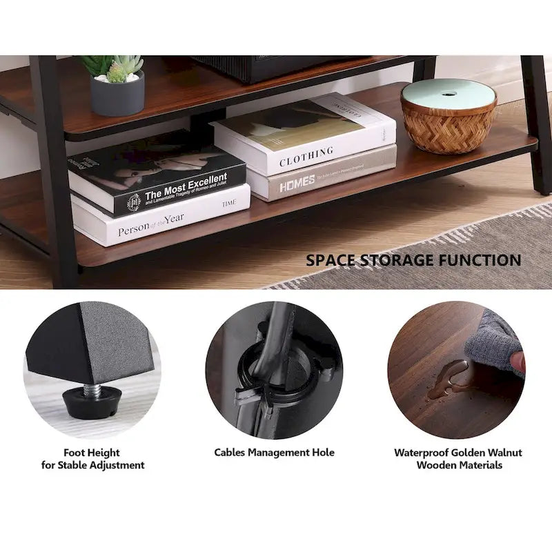 3-Tier Floor TV Stand with Mount for 37-70 Inch TVs, Walnut