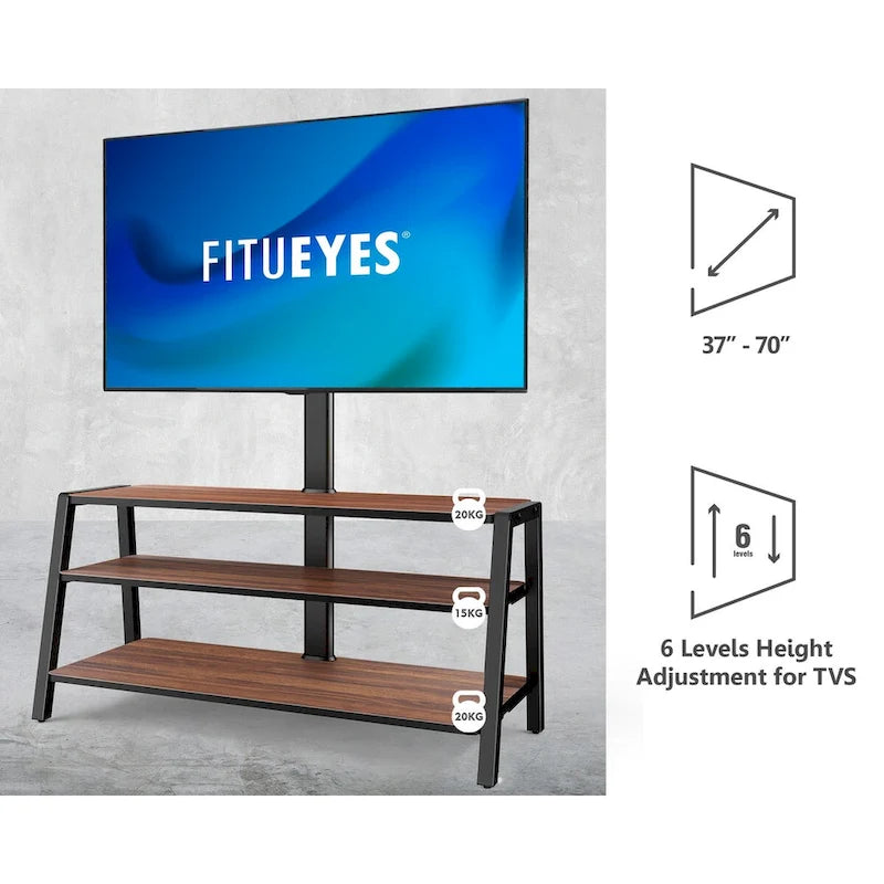 3-Tier Floor TV Stand with Mount for 37-70 Inch TVs, Walnut