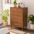 Midcentury Walnut 5-Drawer Chest with Interlocking Drawers