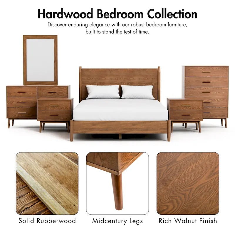 Midcentury Walnut 5-Drawer Chest with Interlocking Drawers