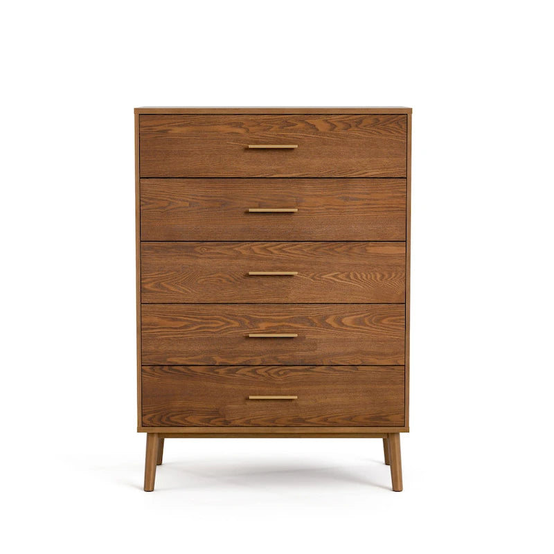 Midcentury Walnut 5-Drawer Chest with Interlocking Drawers
