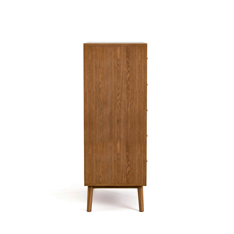Midcentury Walnut 5-Drawer Chest with Interlocking Drawers