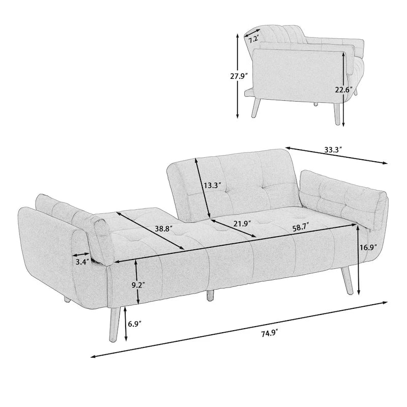 75 Convertible Sleeper Sofa Bed With Adjustable Tufted Back
