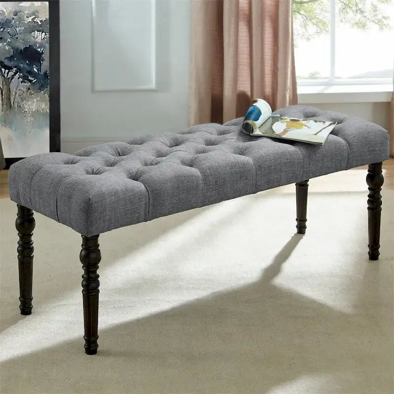 Fabric Tufted Turned Leg Dining Bench