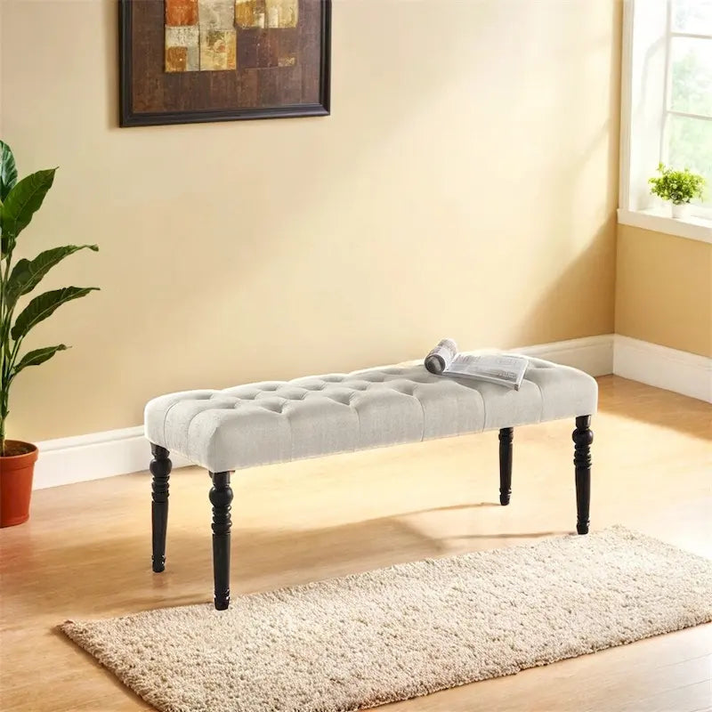 Fabric Tufted Turned Leg Dining Bench