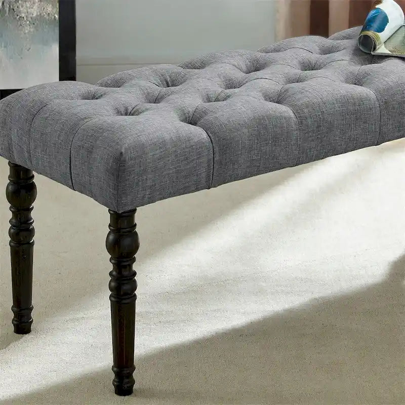 Fabric Tufted Turned Leg Dining Bench