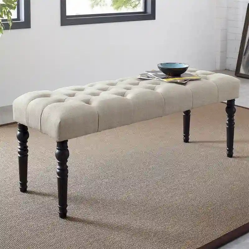 Fabric Tufted Turned Leg Dining Bench