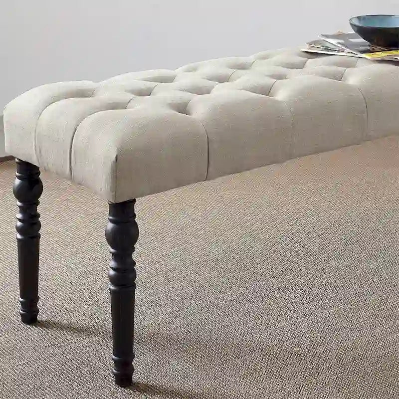 Fabric Tufted Turned Leg Dining Bench