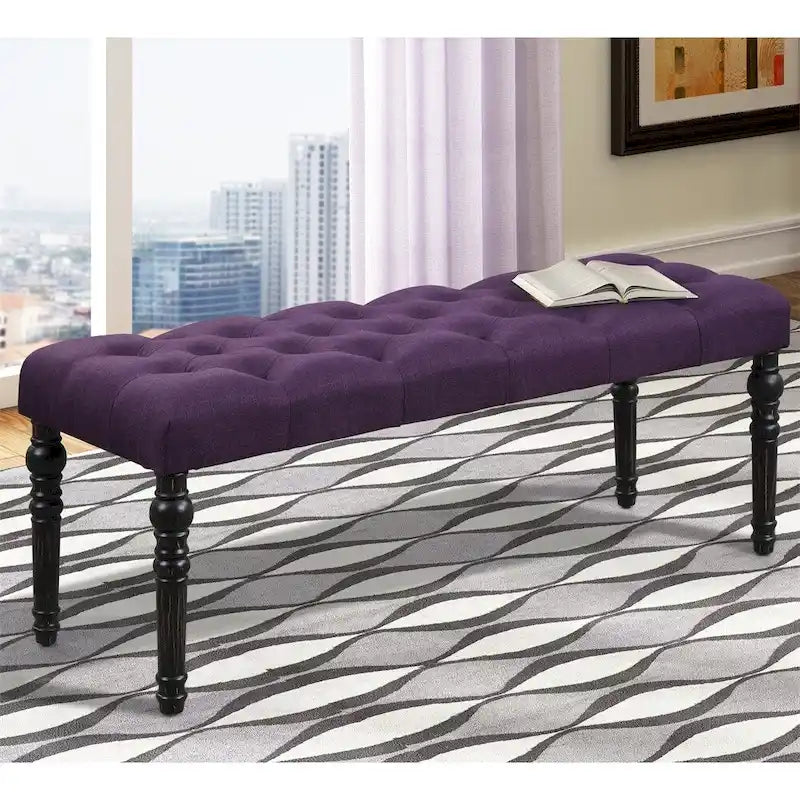 Fabric Tufted Turned Leg Dining Bench