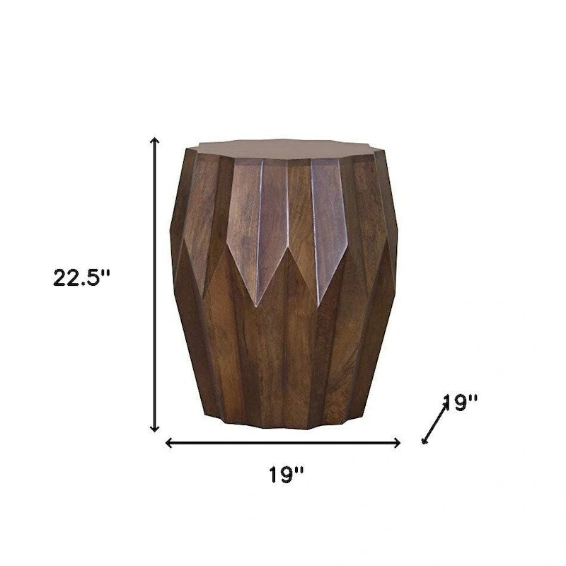 23 Dark Brown Solid Wood Drum End Table 16.4