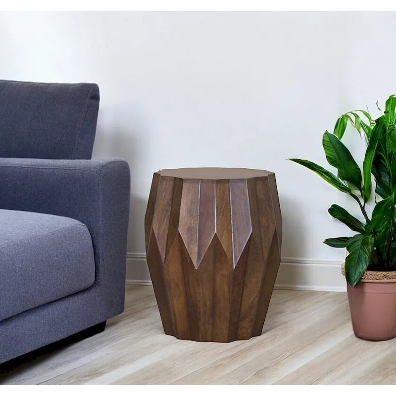 23 Dark Brown Solid Wood Drum End Table 16.4
