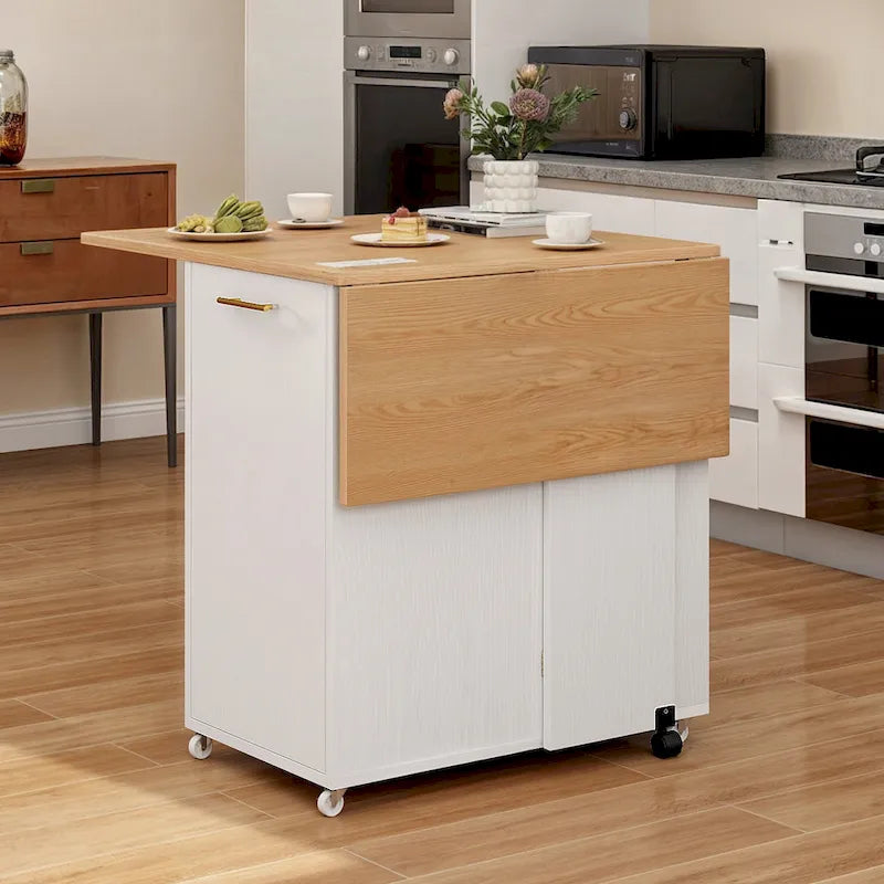 Foldable Kitchen Island With Trash Can Storage Cabinet